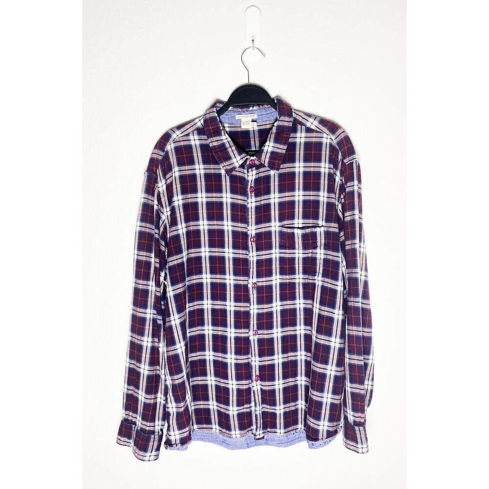 Carbon 2 Cobalt Mens Plaid Flannel Blue Maroon White 100% Cotton Classic Outdoor